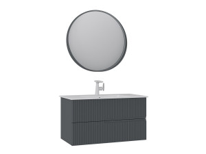 Conjunto de mueble con lavabo y espejo (2 piezas) «Moonlight 90 v2» - 91 x 51 x 51 cm - Antracita mate