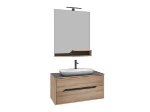 Conjunto de mueble con lavabo y espejo (2 piezas) «Galia 100 v2» - 100 x 50 x 50 cm - Roble