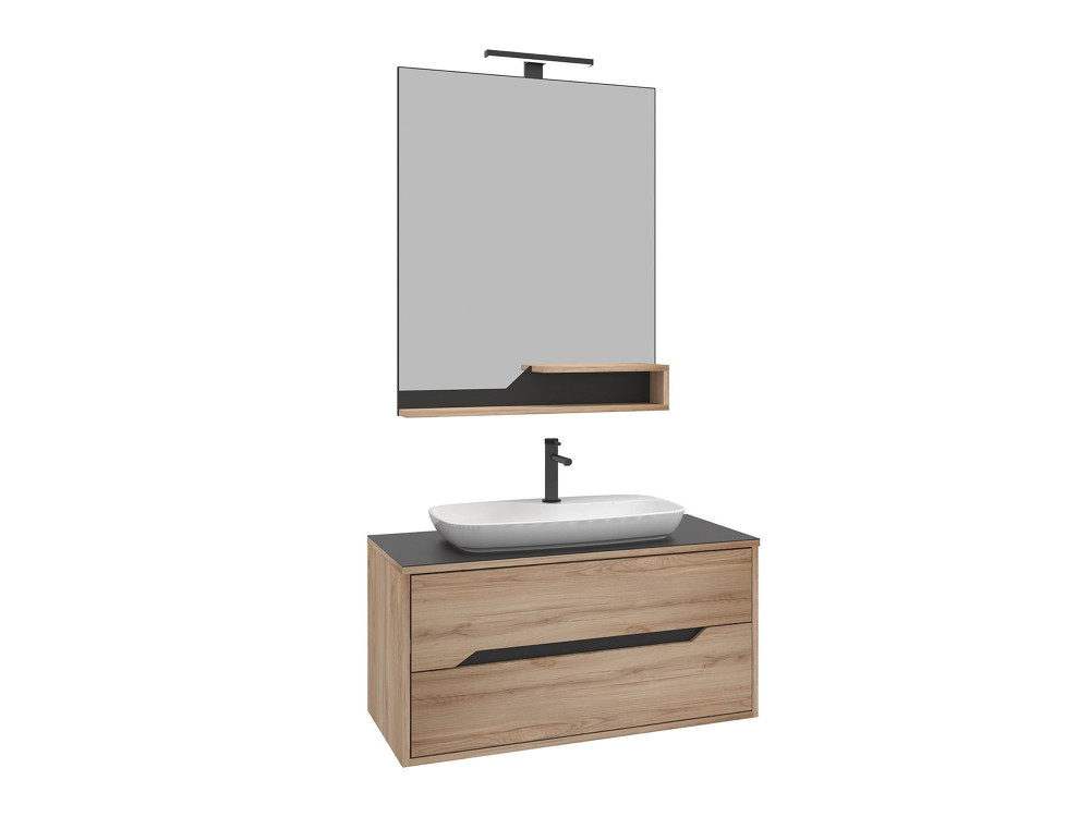 Conjunto de mueble con lavabo y espejo (2 piezas) «Galia 100 v2» - 100 x 50 x 50 cm - Roble