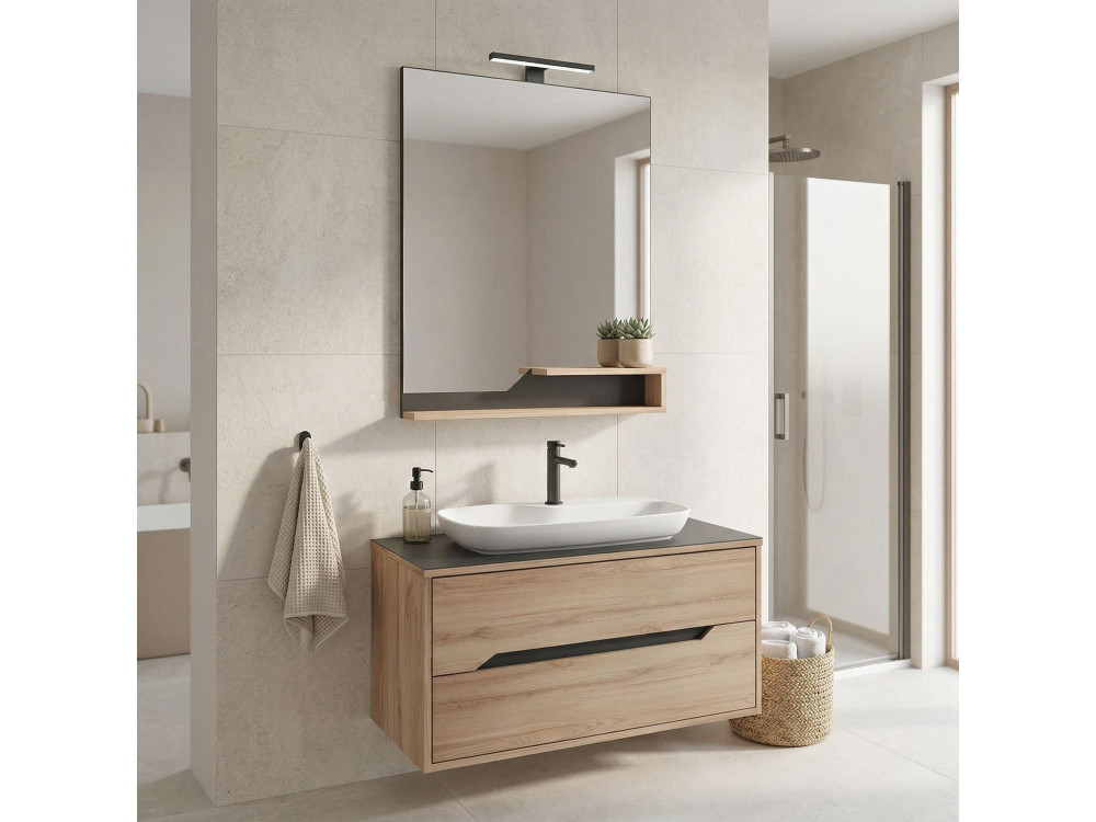 Conjunto de mueble con lavabo y espejo (2 piezas) «Galia 100 v2» - 100 x 50 x 50 cm - Roble