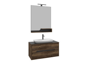 Conjunto de mueble con lavabo y espejo (2 piezas) «Galia 100 v2» - 100 x 50 x 50 cm - Nogal