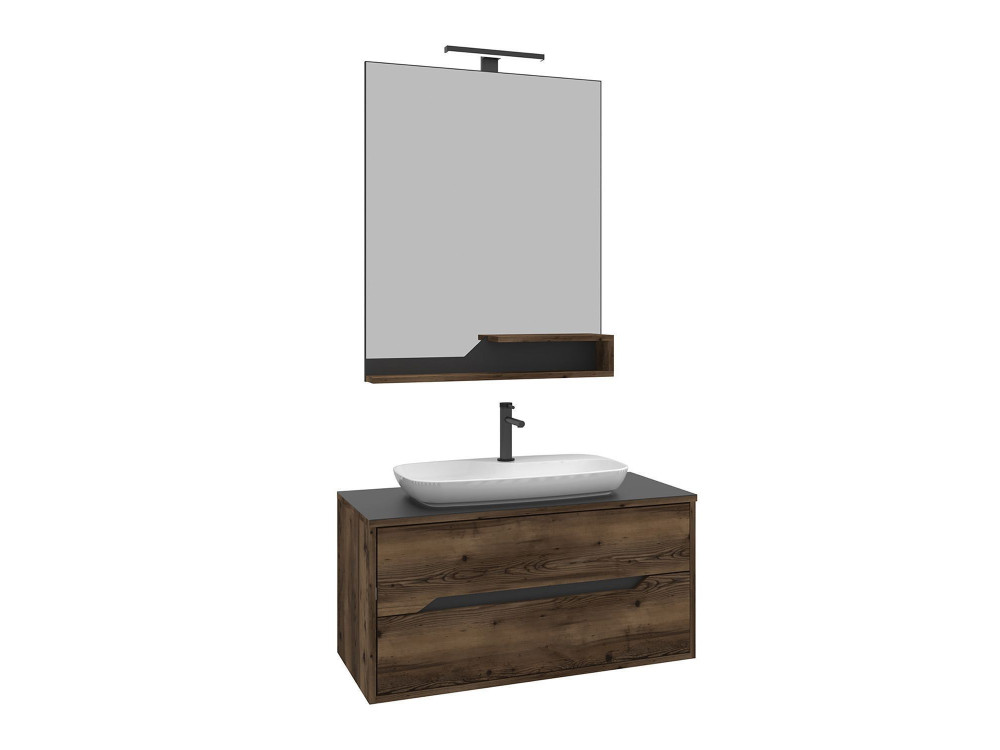 Conjunto de mueble con lavabo y espejo (2 piezas) «Galia 100 v2» - 100 x 50 x 50 cm - Nogal