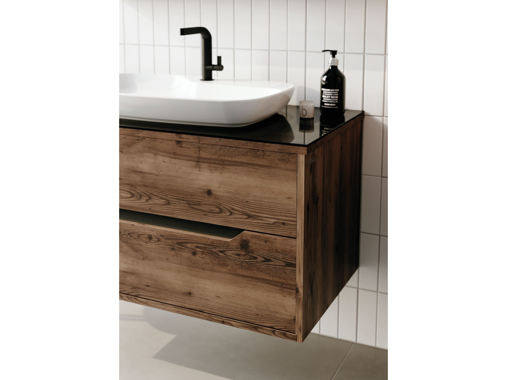Conjunto de mueble con lavabo y espejo (2 piezas) «Galia 100 v2» - 100 x 50 x 50 cm - Nogal