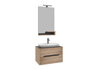 Conjunto de mueble con lavabo y espejo (2 piezas) «Galia 80 v2» - 100 x 50 x 50 cm - Roble