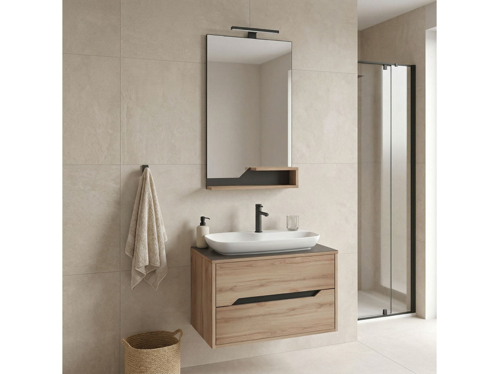 Conjunto de mueble con lavabo y espejo (2 piezas) «Galia 80 v2» - 100 x 50 x 50 cm - Roble