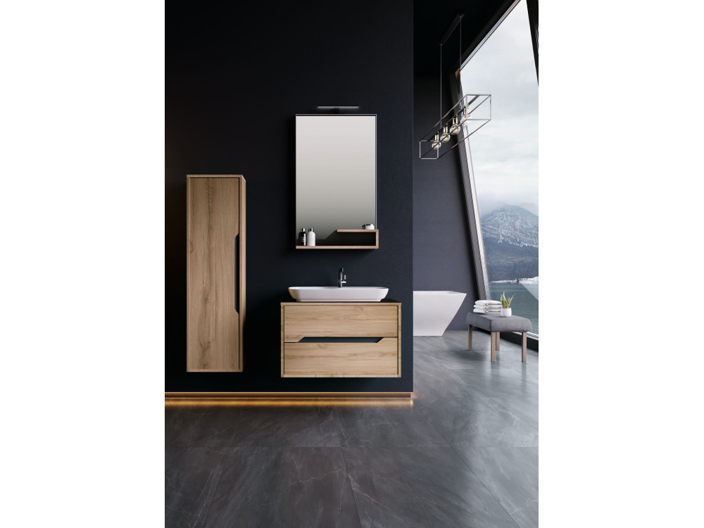 Conjunto de mueble con lavabo y espejo (2 piezas) «Galia 80 v2» - 100 x 50 x 50 cm - Roble