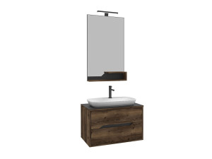 Conjunto de mueble con lavabo y espejo (2 piezas) «Galia 80 v2» - 100 x 50 x 50 cm - Nogal