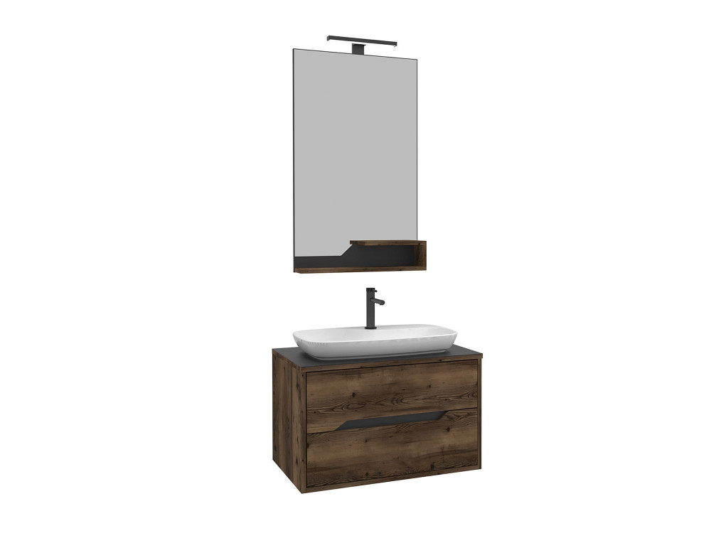 Conjunto de mueble con lavabo y espejo (2 piezas) «Galia 80 v2» - 100 x 50 x 50 cm - Nogal