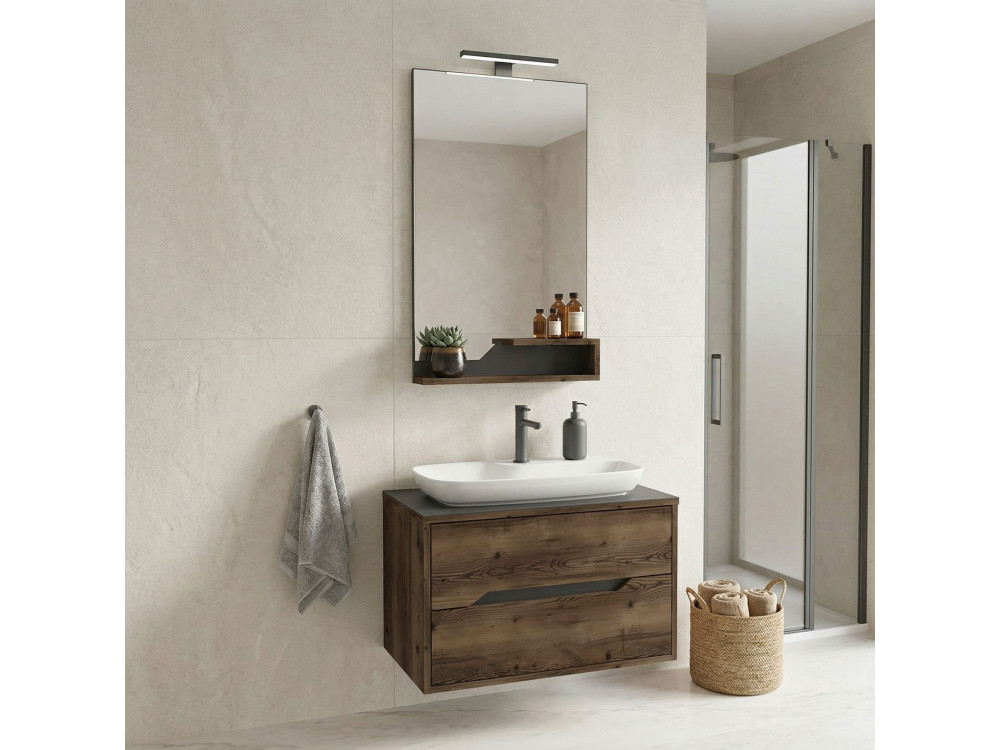 Conjunto de mueble con lavabo y espejo (2 piezas) «Galia 80 v2» - 100 x 50 x 50 cm - Nogal