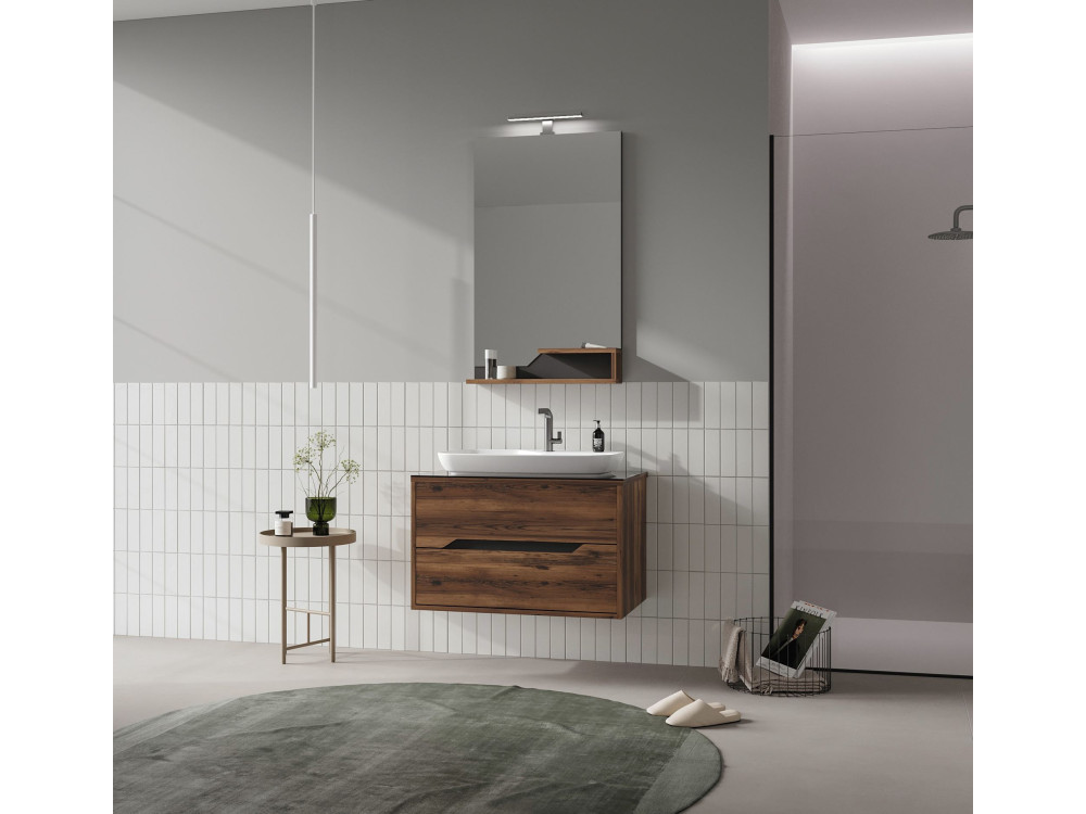 Conjunto de mueble con lavabo y espejo (2 piezas) «Galia 80 v2» - 100 x 50 x 50 cm - Nogal