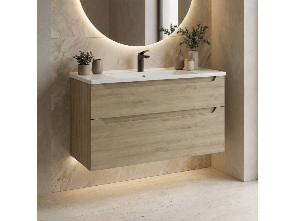 Mueble para lavabo «Messina 100 v2» - 100 x 45 x 55 cm - Roble