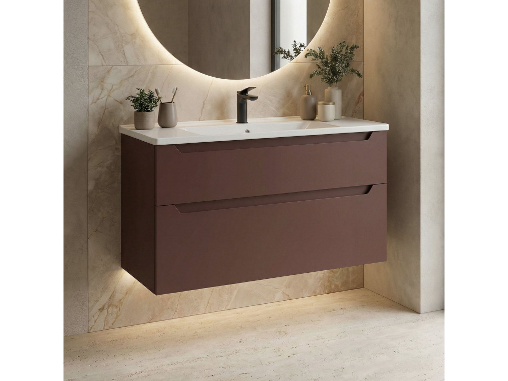 Mueble para lavabo «Messina 100 v2» - 100 x 45 x 55 cm - Rojo mate