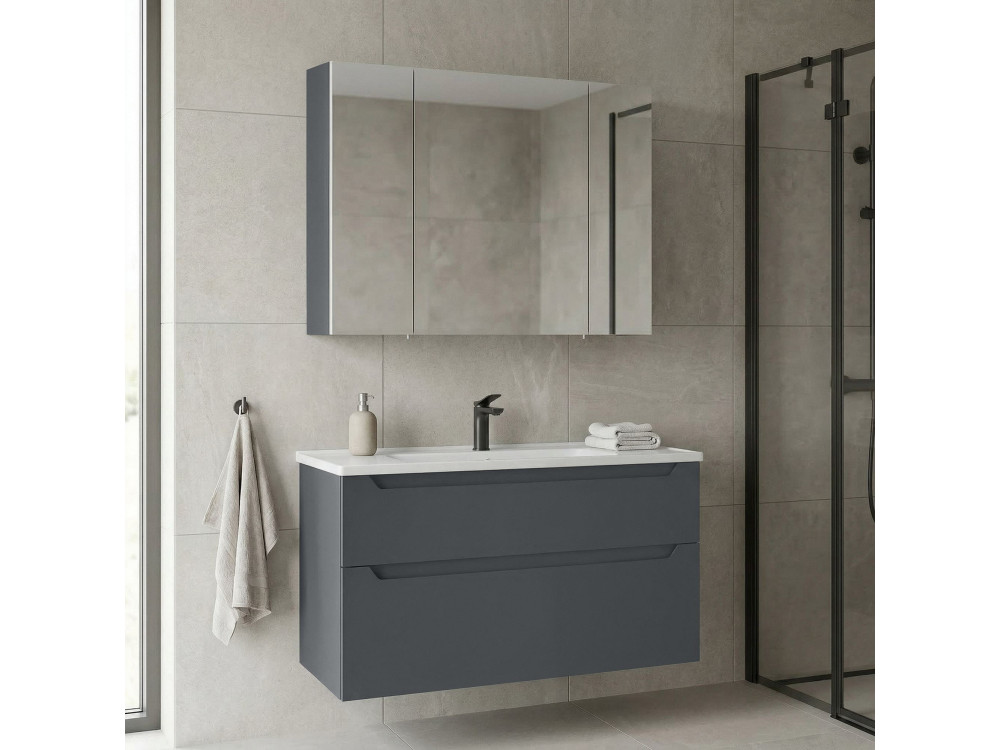 Conjunto de mueble con lavabo y espejo (2 piezas) «Messina 100 v2» - 100 x 45 x 55 cm - Antracita mate