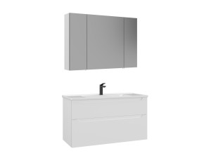 Conjunto de mueble con lavabo y espejo (2 piezas) «Messina 100 v2» - 100 x 45 x 55 cm - Blanco mate