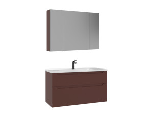 Conjunto de mueble de lavabo con espejo (2 piezas) «Messina 100 v2» - 100 x 45 x 55 cm - Rojo mate
