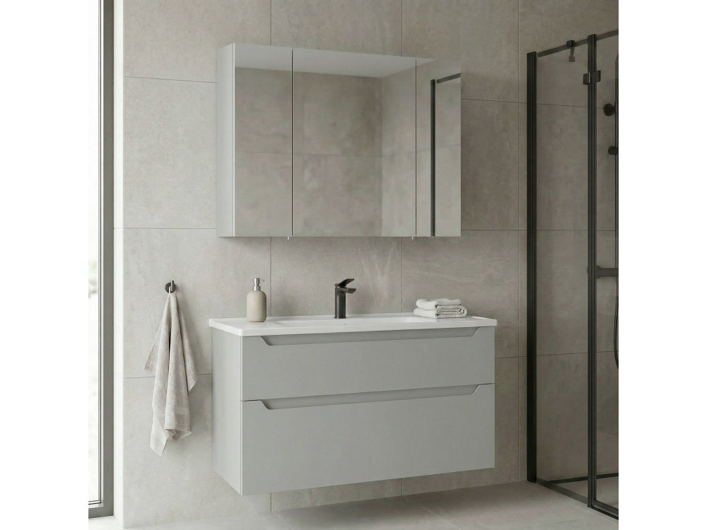 Conjunto de mueble de lavabo con espejo (2 piezas) «Messina 100 v2» - 100 x 45 x 55 cm - Cachemira mate
