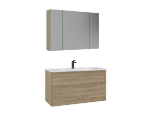 Conjunto de mueble con lavabo y espejo (2 piezas) «Messina 100 v2» - 100 x 45 x 55 cm - Roble
