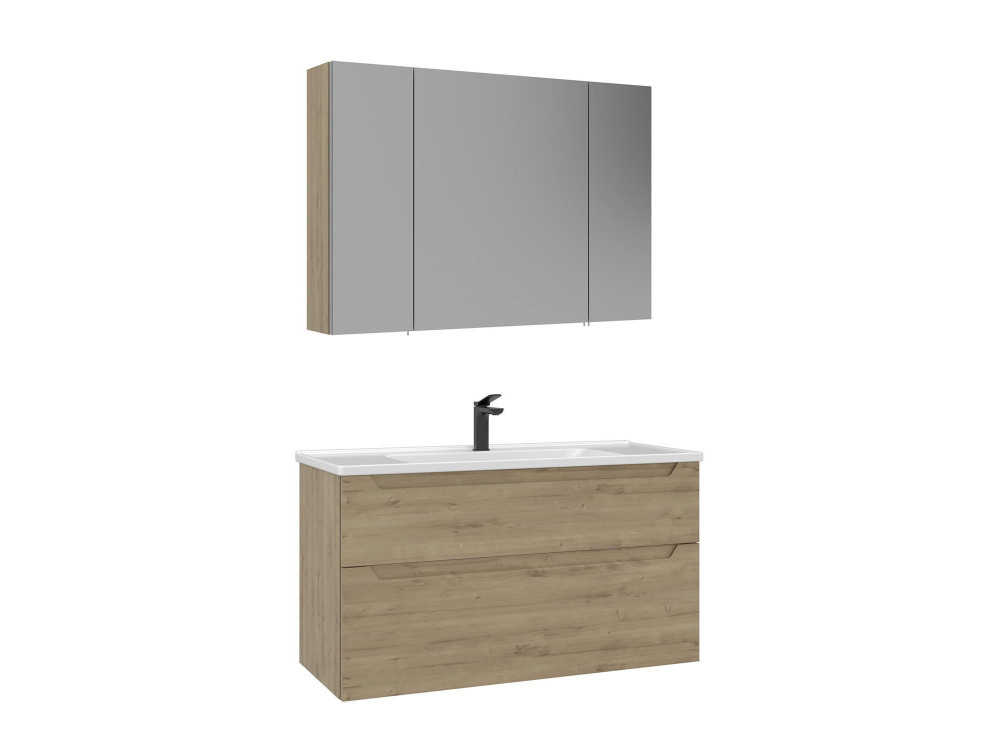 Conjunto de mueble con lavabo y espejo (2 piezas) «Messina 100 v2» - 100 x 45 x 55 cm - Roble