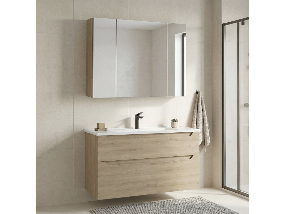 Conjunto de mueble con lavabo y espejo (2 piezas) «Messina 100 v2» - 100 x 45 x 55 cm - Roble