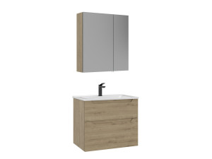 Conjunto de mueble de lavabo con espejo (2 piezas) «Messina 65 v2» - 65 x 45 x 55 cm - Roble