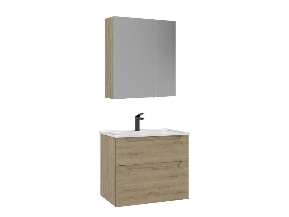 Conjunto de mueble de lavabo con espejo (2 piezas) «Messina 65 v2» - 65 x 45 x 55 cm - Roble