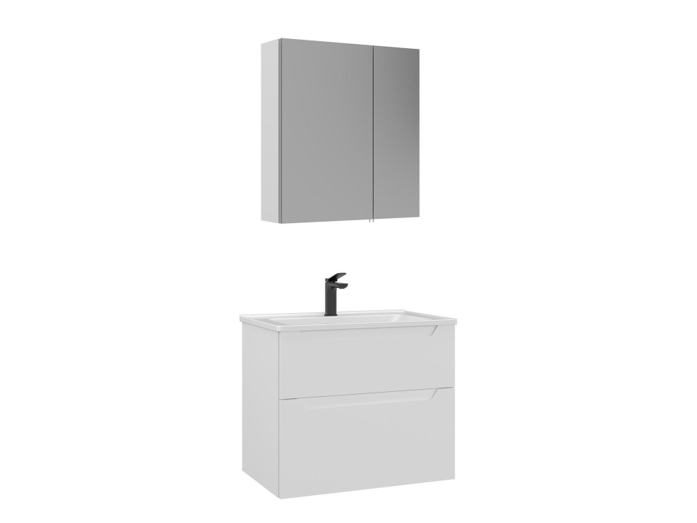 Conjunto de mueble de lavabo con espejo (2 piezas) «Messina 65 v2» - 65 x 45 x 55 cm - Blanco mate