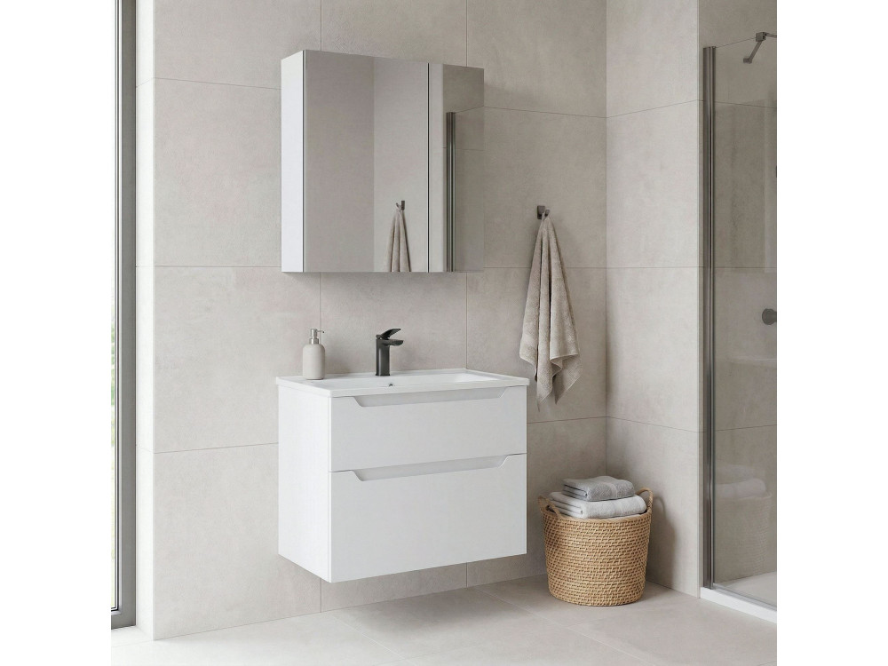 Conjunto de mueble de lavabo con espejo (2 piezas) «Messina 65 v2» - 65 x 45 x 55 cm - Blanco mate