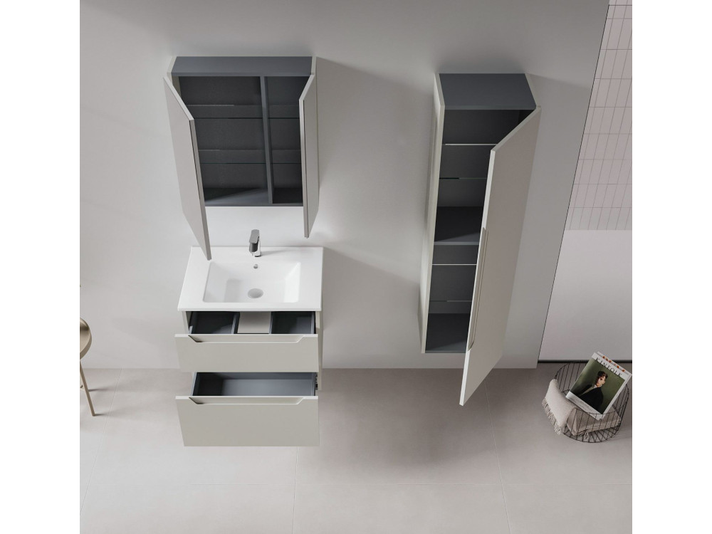 Conjunto de mueble con lavabo y espejo (2 piezas) «Messina 65 v2» - 65 x 45 x 55 cm - Cachemira mate