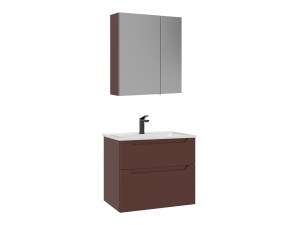 Conjunto de mueble con lavabo y espejo (2 piezas) «Messina 65 v2» - 65 x 45 x 55 cm - Rojo mate