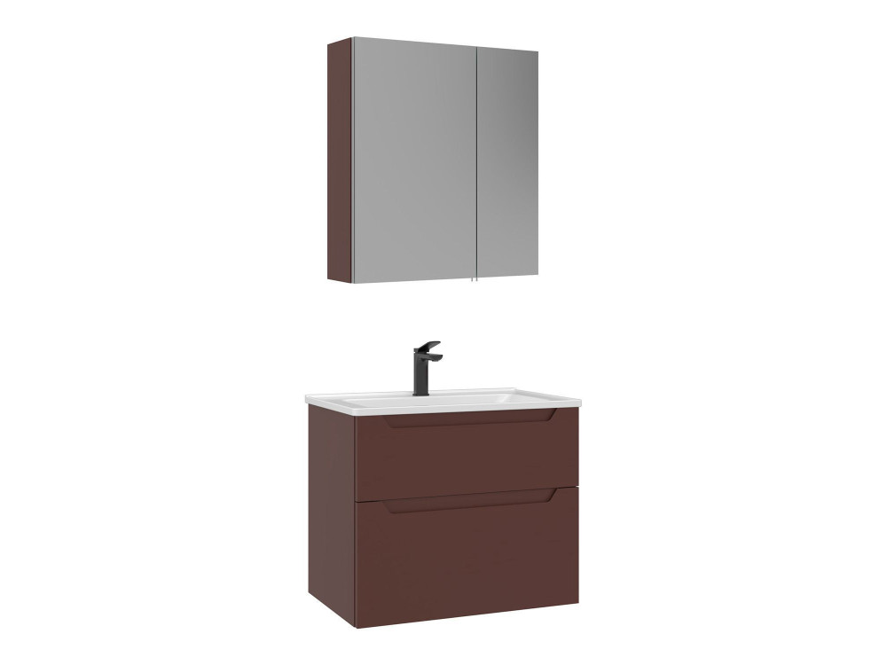 Conjunto de mueble con lavabo y espejo (2 piezas) «Messina 65 v2» - 65 x 45 x 55 cm - Rojo mate
