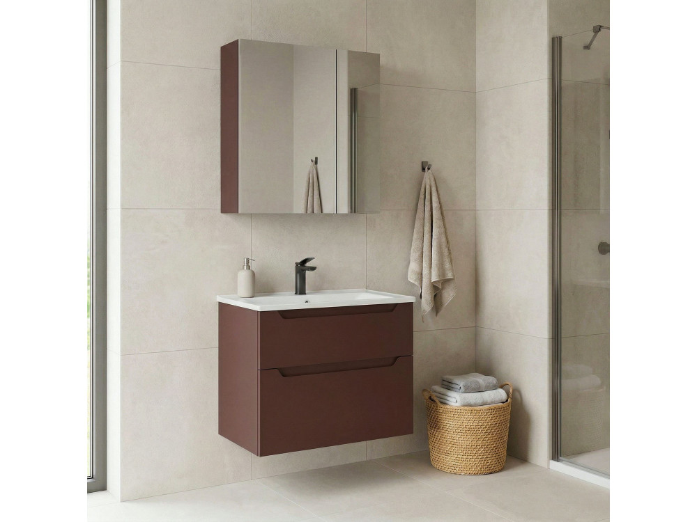 Conjunto de mueble con lavabo y espejo (2 piezas) «Messina 65 v2» - 65 x 45 x 55 cm - Rojo mate