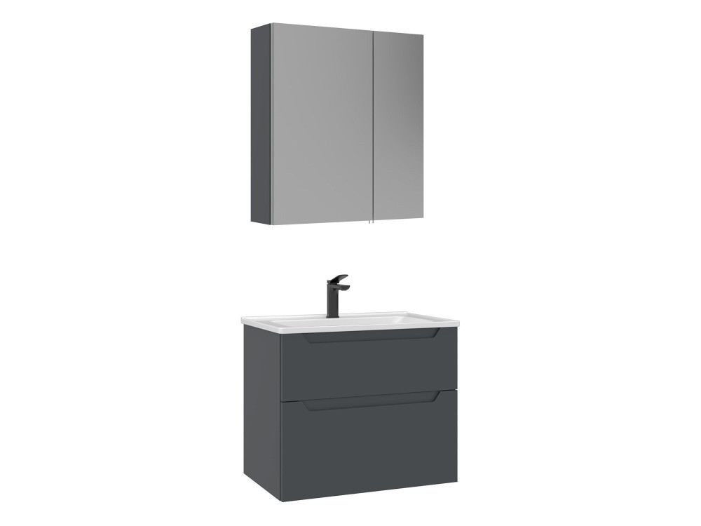 Conjunto de mueble con lavabo y espejo (2 piezas) «Messina 65 v2» - 65 x 45 x 55 cm - Antracita mate