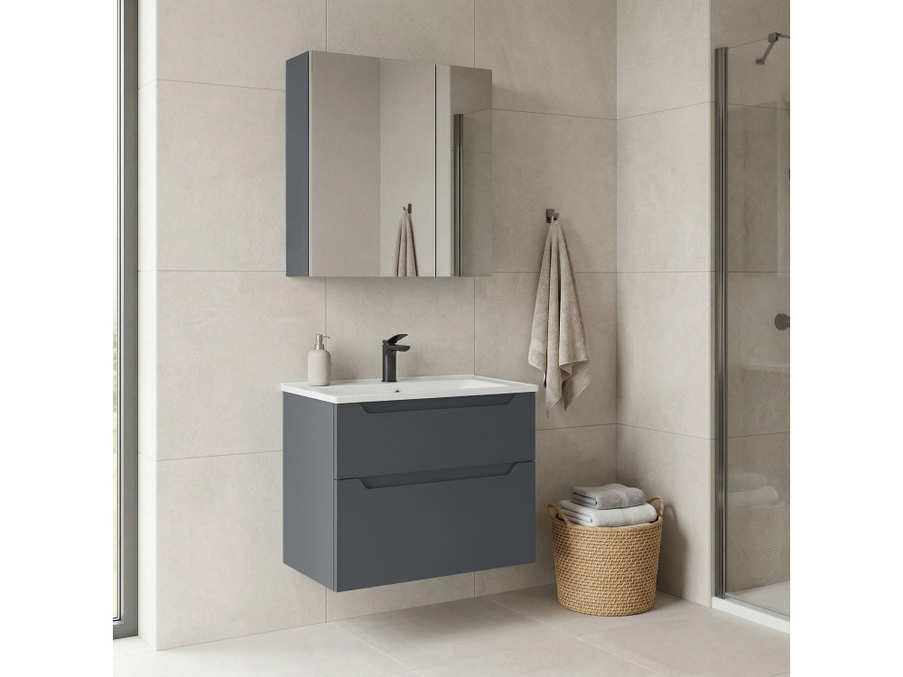 Conjunto de mueble con lavabo y espejo (2 piezas) «Messina 65 v2» - 65 x 45 x 55 cm - Antracita mate