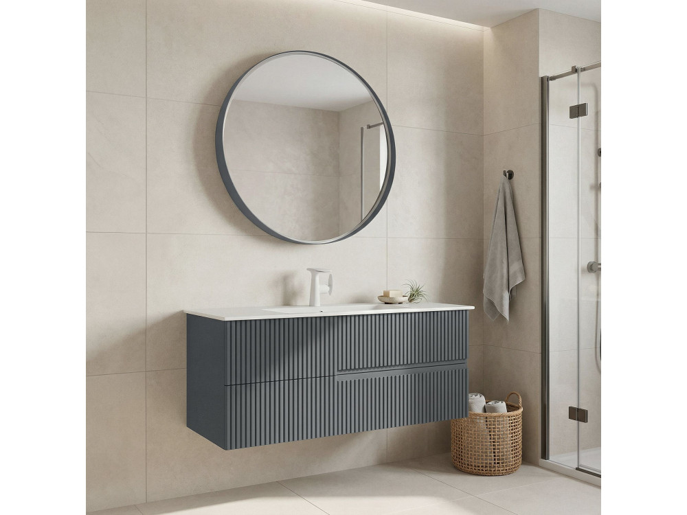 Conjunto de mueble con lavabo y espejo (2 piezas) «Moonlight 120 v2» - 121 x 51 x 51 cm - Gris mate