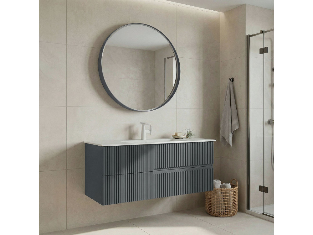 Conjunto de mueble con lavabo y espejo (2 piezas) «Moonlight 120 v2» - 121 x 51 x 51 cm - Antracita mate