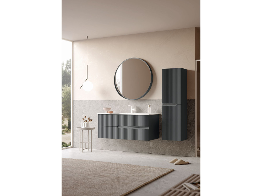 Conjunto de mueble con lavabo y espejo (2 piezas) «Moonlight 120 v2» - 121 x 51 x 51 cm - Antracita mate
