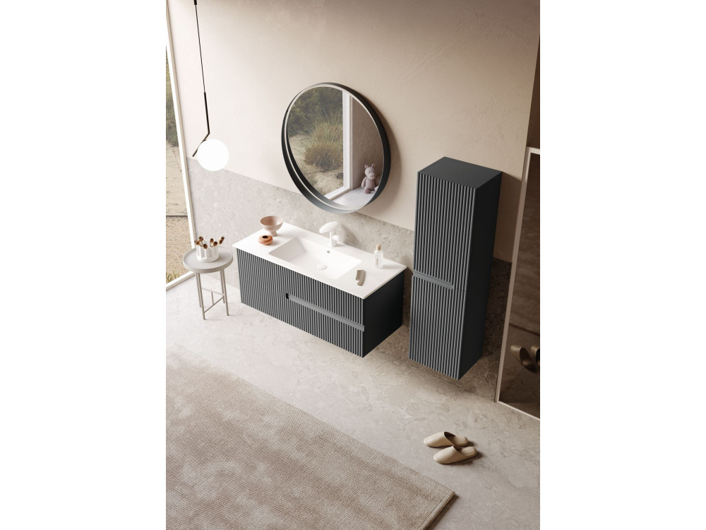 Conjunto de mueble con lavabo y espejo (2 piezas) «Moonlight 120 v2» - 121 x 51 x 51 cm - Antracita mate