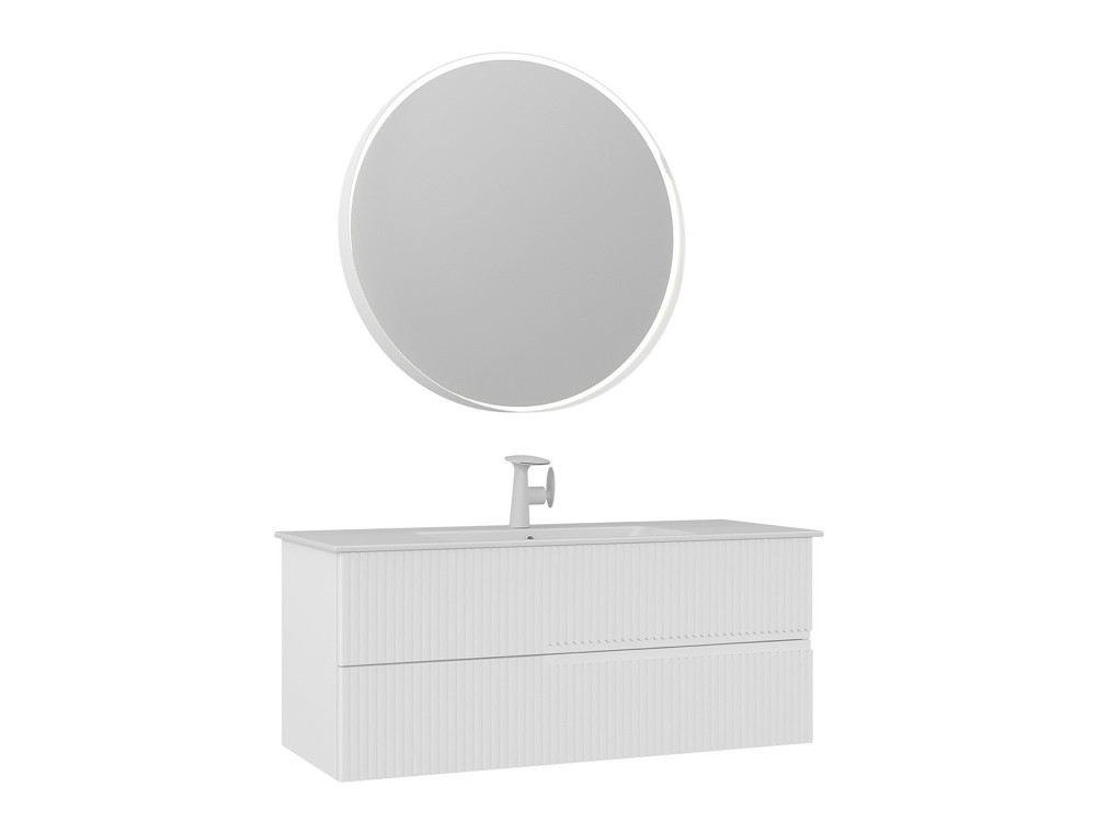 Conjunto de mueble con lavabo y espejo (2 piezas) «Moonlight 120 v2» - 121 x 51 x 51 cm - Blanco mate
