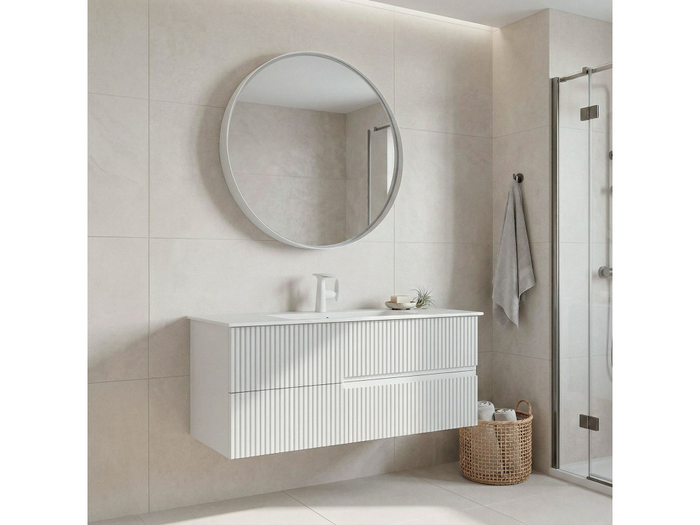 Conjunto de mueble con lavabo y espejo (2 piezas) «Moonlight 120 v2» - 121 x 51 x 51 cm - Blanco mate