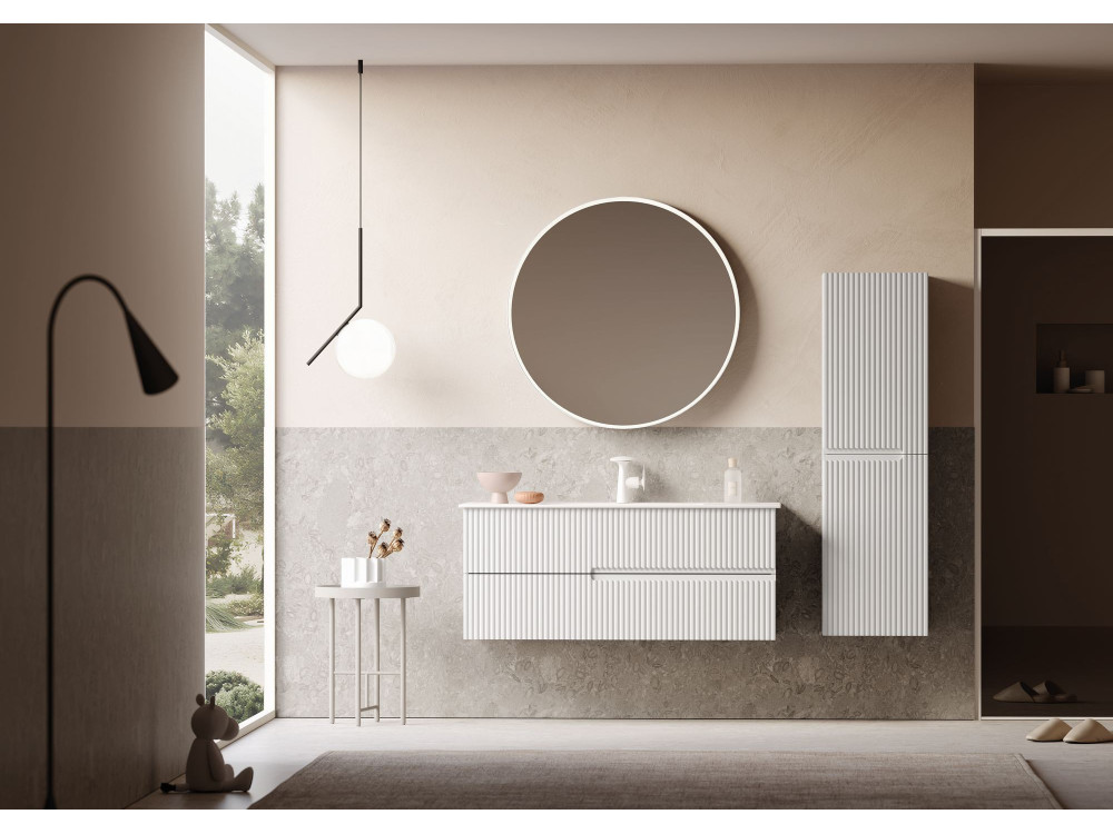 Conjunto de mueble con lavabo y espejo (2 piezas) «Moonlight 120 v2» - 121 x 51 x 51 cm - Blanco mate