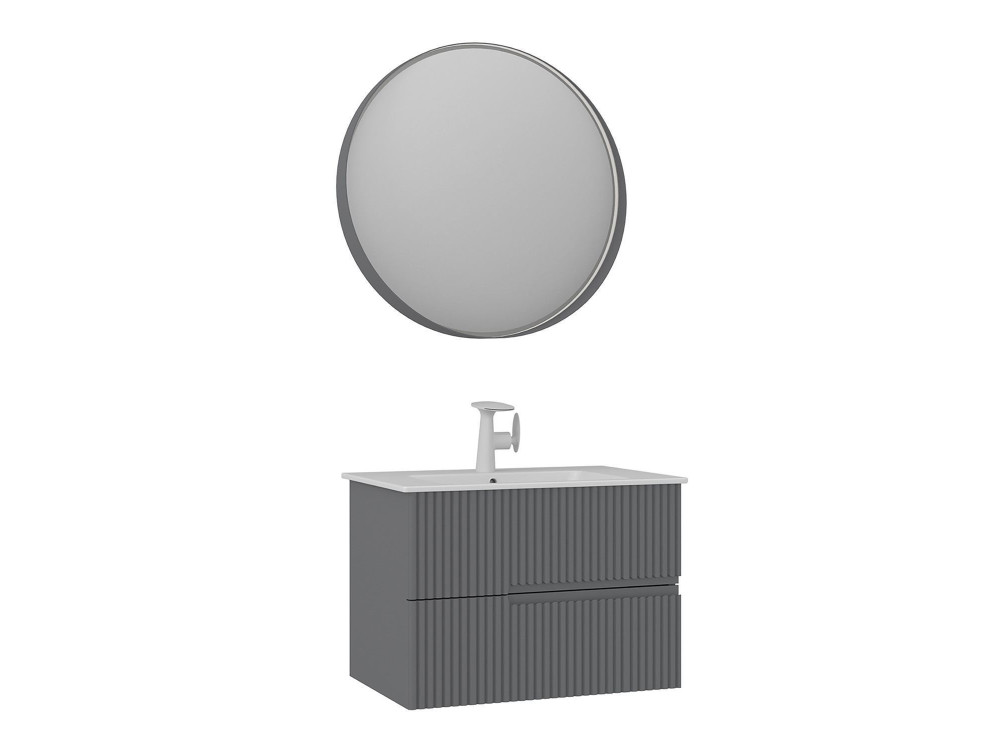Conjunto de mueble con lavabo y espejo (2 piezas) «Moonlight 70 v2» - 71 x 51 x 51 cm - Gris mate