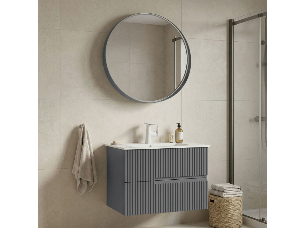 Conjunto de mueble con lavabo y espejo (2 piezas) «Moonlight 70 v2» - 71 x 51 x 51 cm - Gris mate