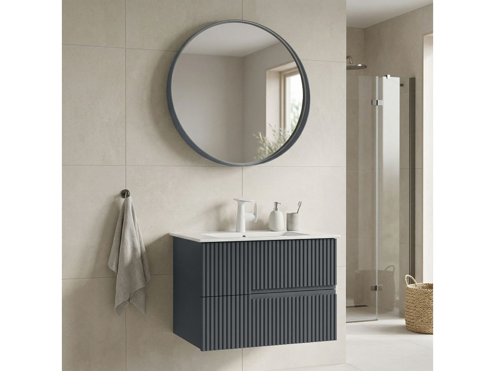 Conjunto de mueble con lavabo y espejo (2 piezas) «Moonlight 70 v2» - 71 x 51 x 51 cm - Antracita mate