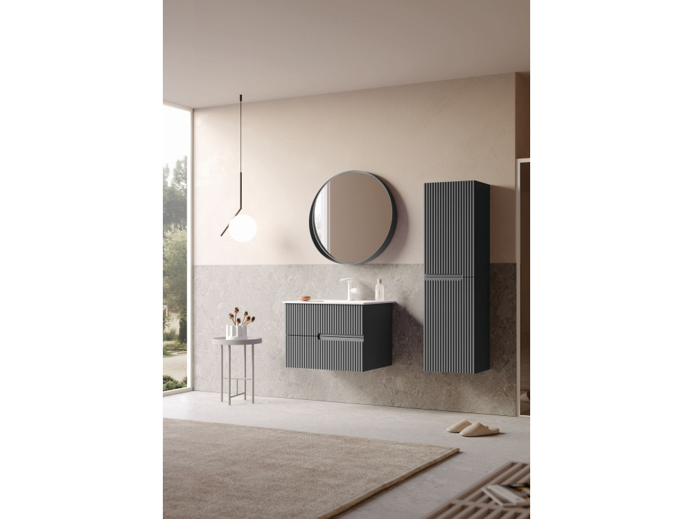 Conjunto de mueble con lavabo y espejo (2 piezas) «Moonlight 70 v2» - 71 x 51 x 51 cm - Antracita mate