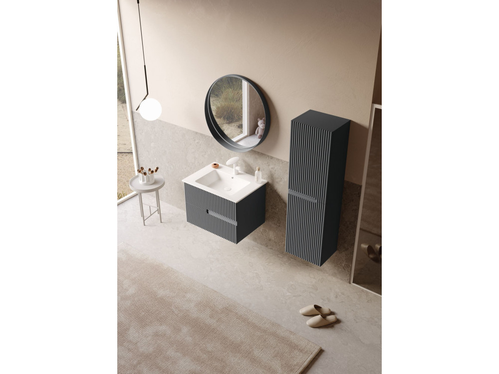 Conjunto de mueble con lavabo y espejo (2 piezas) «Moonlight 70 v2» - 71 x 51 x 51 cm - Antracita mate