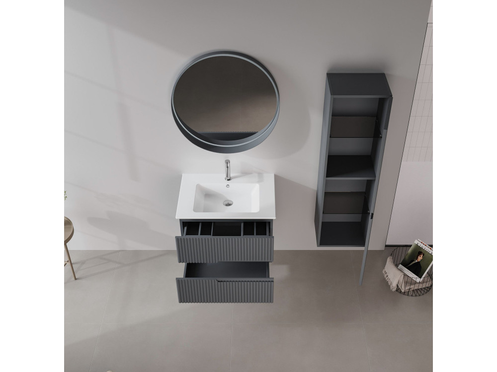 Conjunto de mueble con lavabo y espejo (2 piezas) «Moonlight 70 v2» - 71 x 51 x 51 cm - Antracita mate