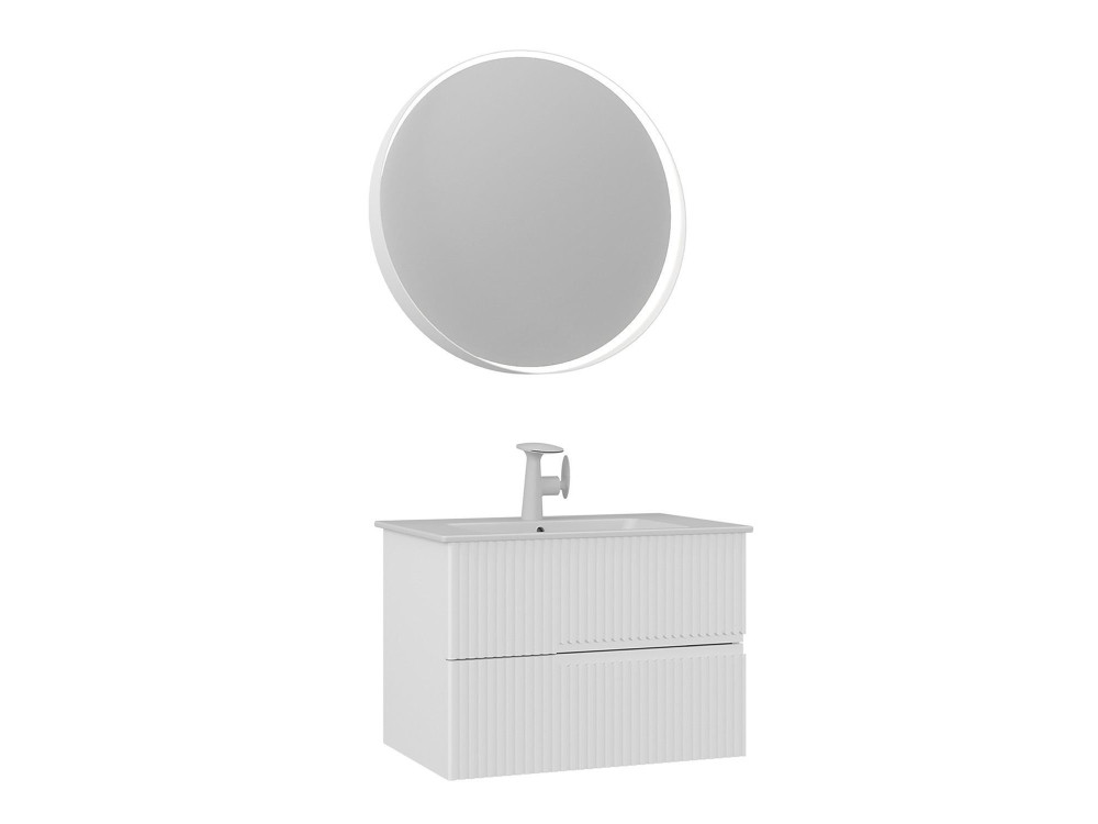 Conjunto de mueble con lavabo y espejo (2 piezas) «Moonlight 70 v2» - 71 x 51 x 51 cm - Blanco mate