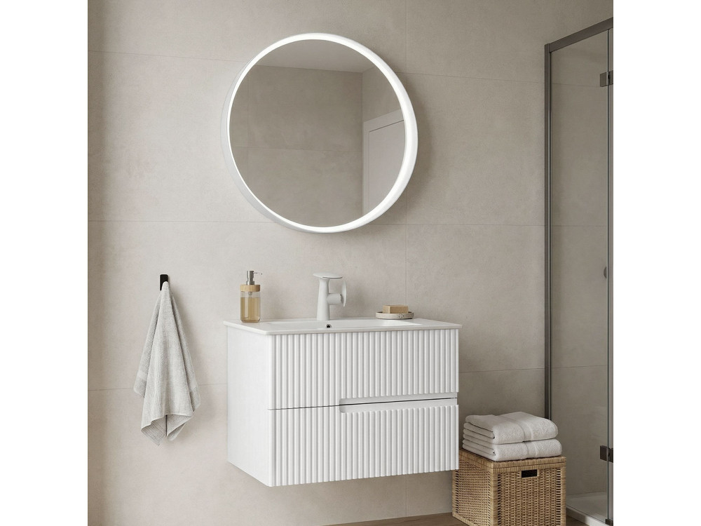 Conjunto de mueble con lavabo y espejo (2 piezas) «Moonlight 70 v2» - 71 x 51 x 51 cm - Blanco mate