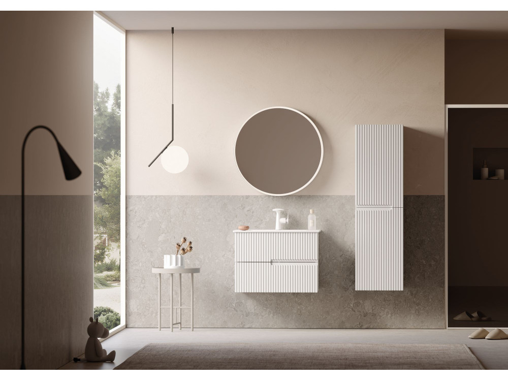 Conjunto de mueble con lavabo y espejo (2 piezas) «Moonlight 70 v2» - 71 x 51 x 51 cm - Blanco mate