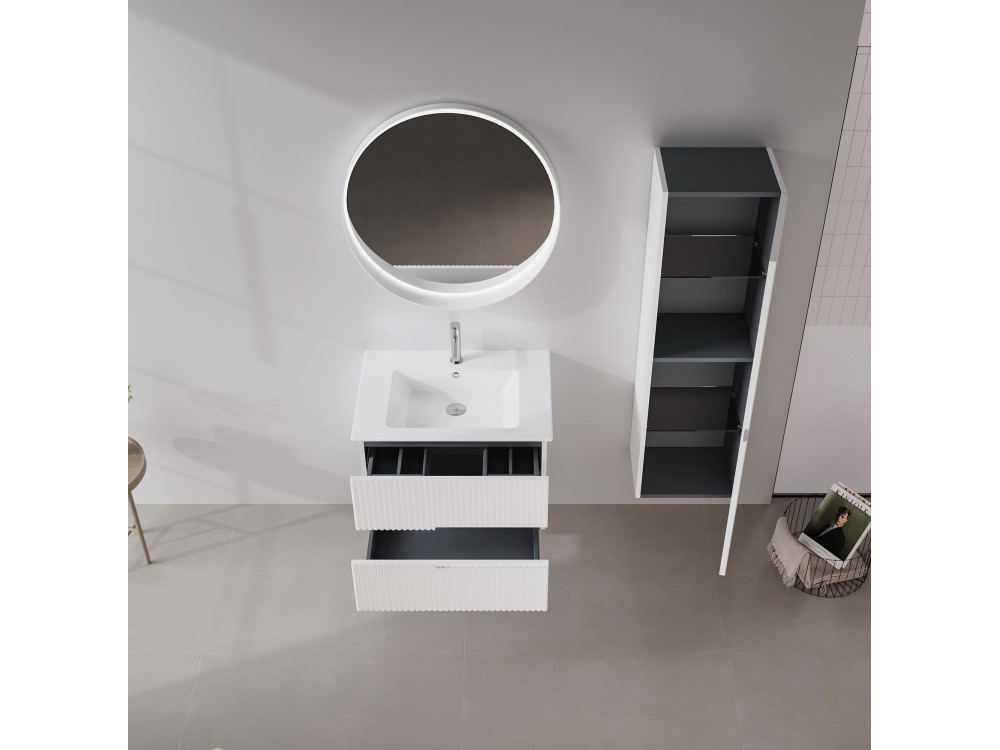 Conjunto de mueble con lavabo y espejo (2 piezas) «Moonlight 70 v2» - 71 x 51 x 51 cm - Blanco mate